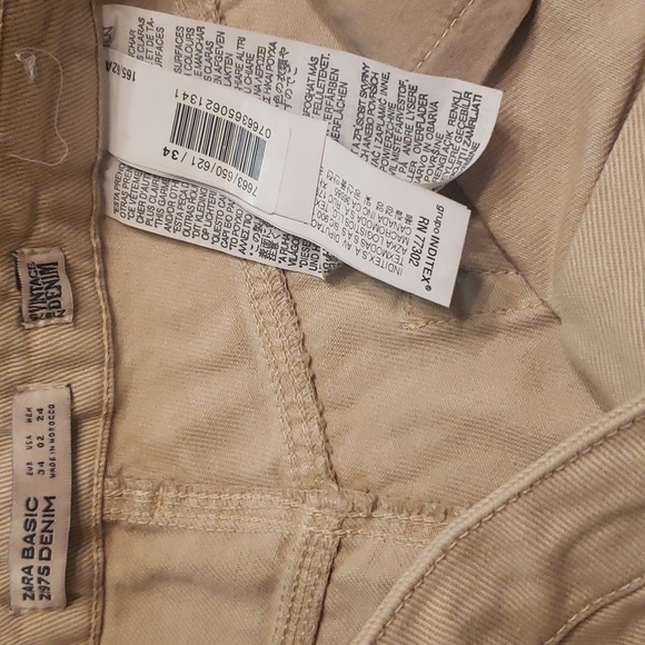 Zara Basic Z1975 Denim Tan Ripped Skinny Crop Ankle Jeans - Picture 4 of 7